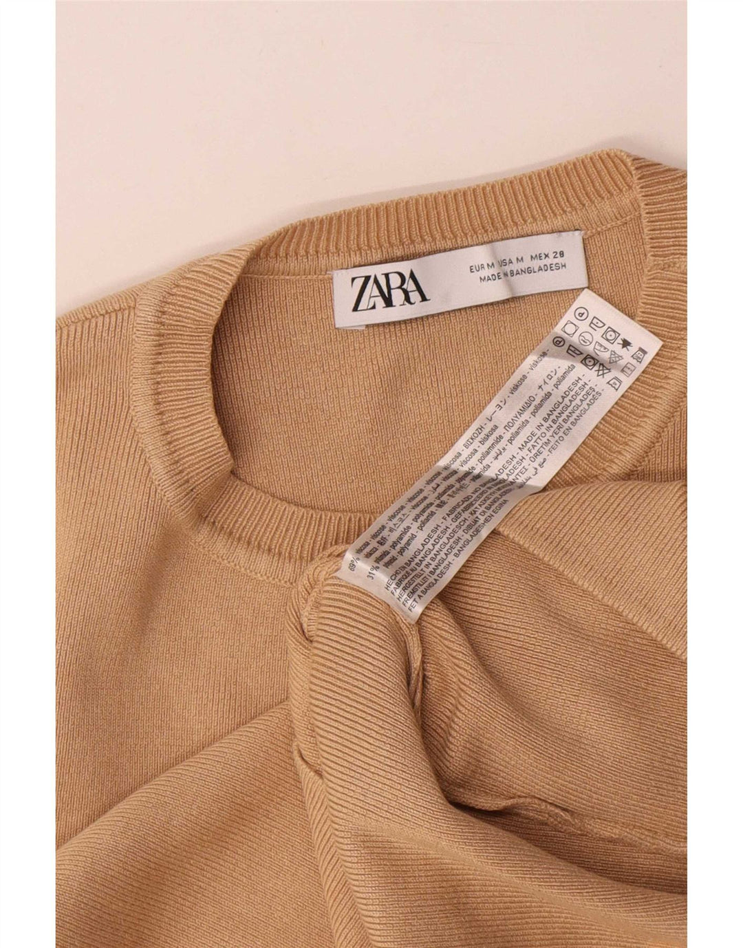 Zara Womens Crop Vest Top UK 12 Viscose Beige Moyen