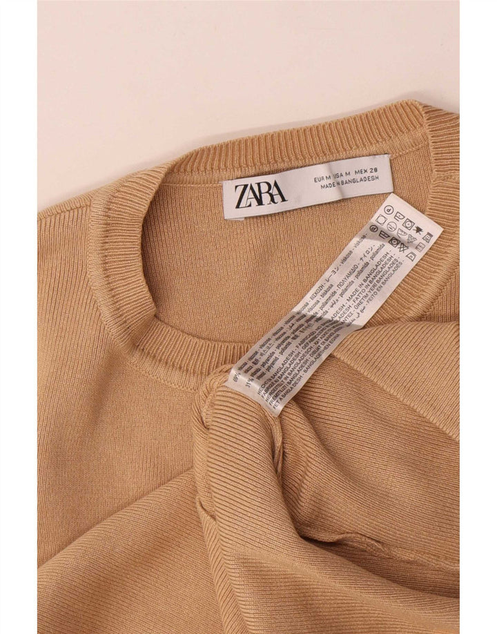 Zara Womens Crop Vest Top UK 12 Viscose Beige Moyen