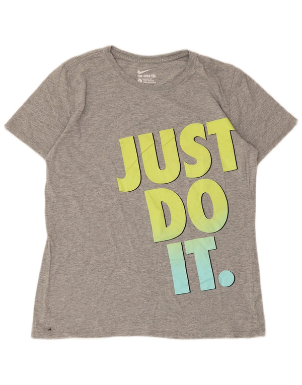 Nike Womens Athletic Cut Graphic T-Shirt Top UK 14 Large Gris Moucheté