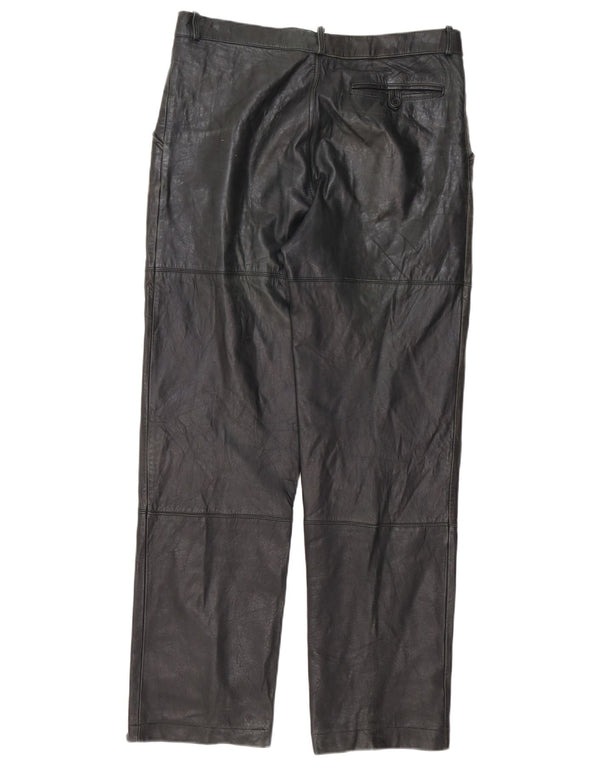 Pantalon en cuir droit homme vintage IT 50 Large W34 L32 Rayé Noir