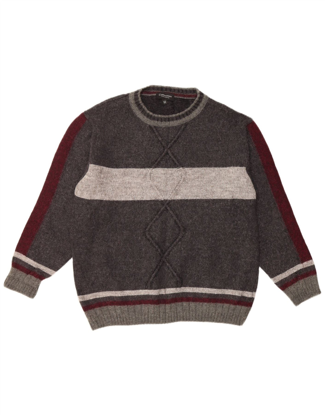 COMMANDER Pull à col rond pour homme IT 52 Large laine color block gris