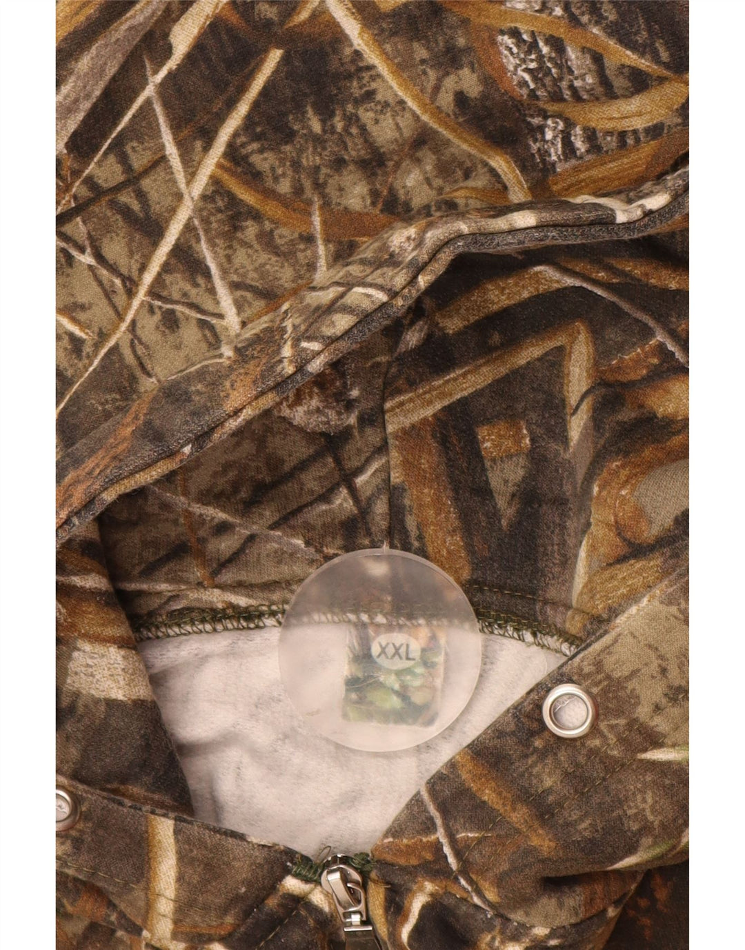 VINTAGE Pull à capuche zippé pour homme 2XL Marron Camouflage Polyester