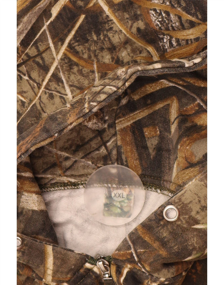 VINTAGE Pull à capuche zippé pour homme 2XL Marron Camouflage Polyester