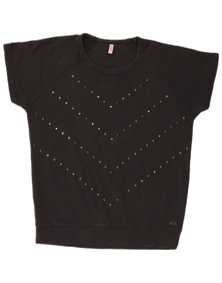 Sun68 Sweat-shirt à manches courtes pour femme en coton noir moyen UK 44