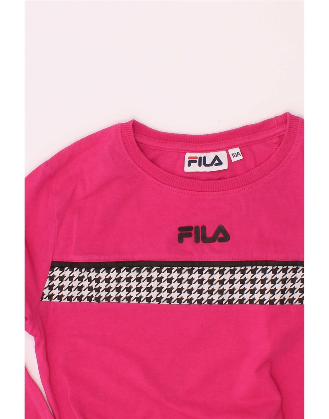 Fila Haut Fille Manches Longues 9-10 ans Rose Pied-de-Poule