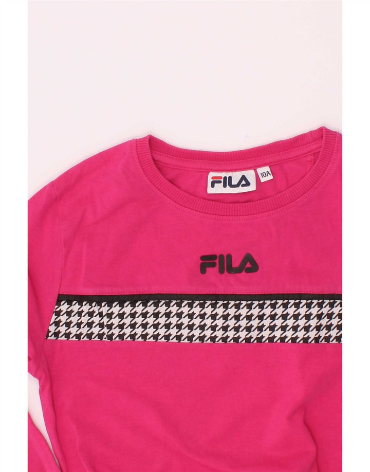 Fila Haut Fille Manches Longues 9-10 ans Rose Pied-de-Poule