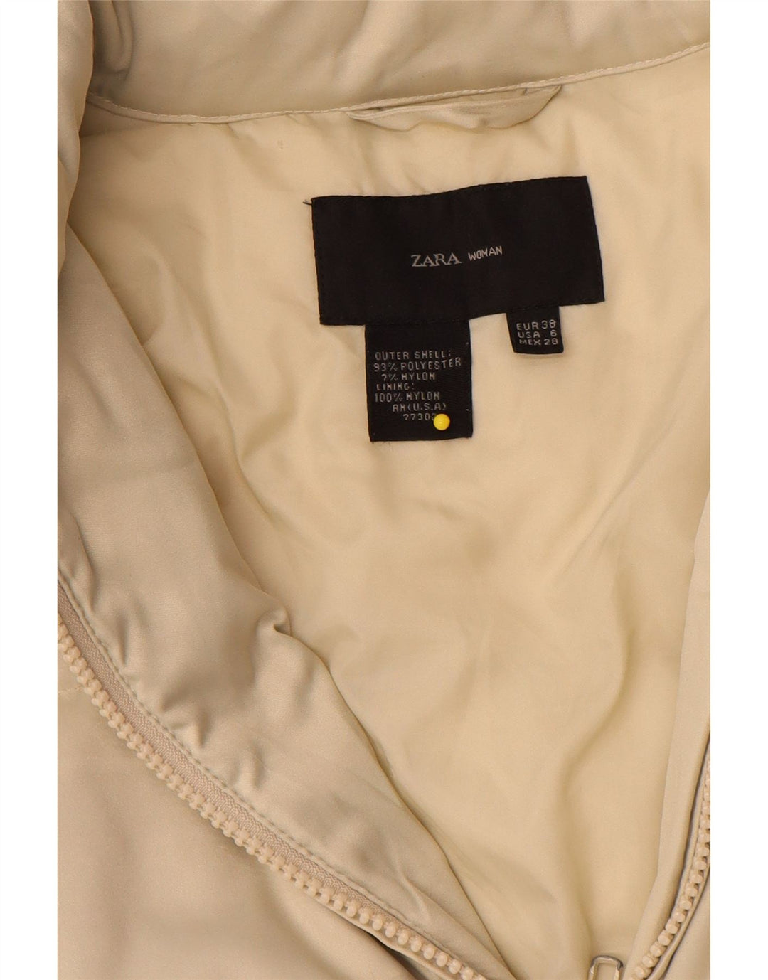 Zara Veste matelassée à capuche pour femme EU 38 Small Beige Polyester