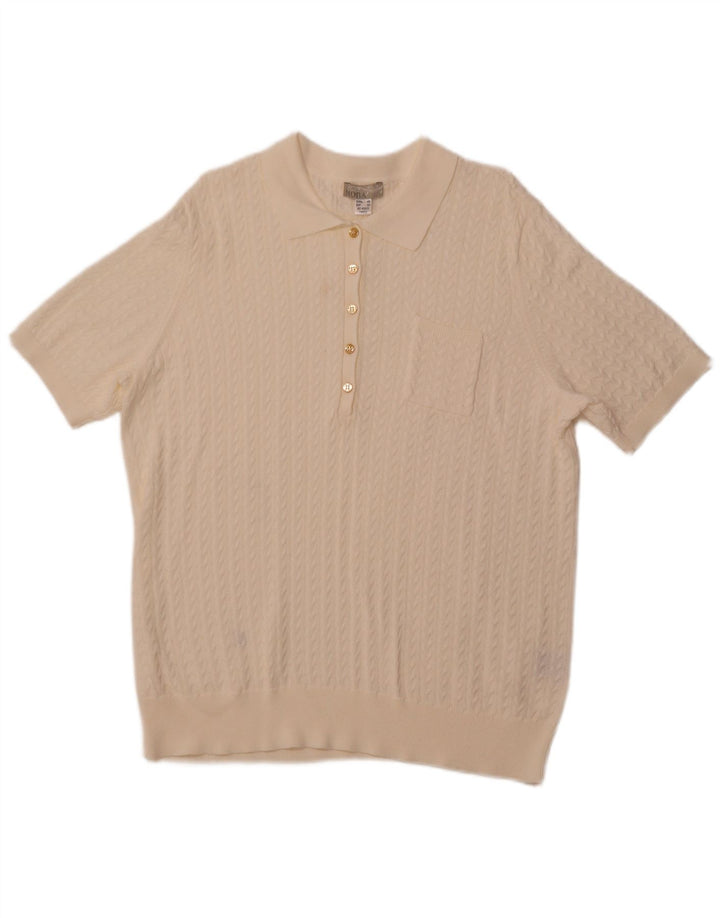 MONA Pull à manches courtes et col polo pour femme EU 48 2XL Blanc cassé