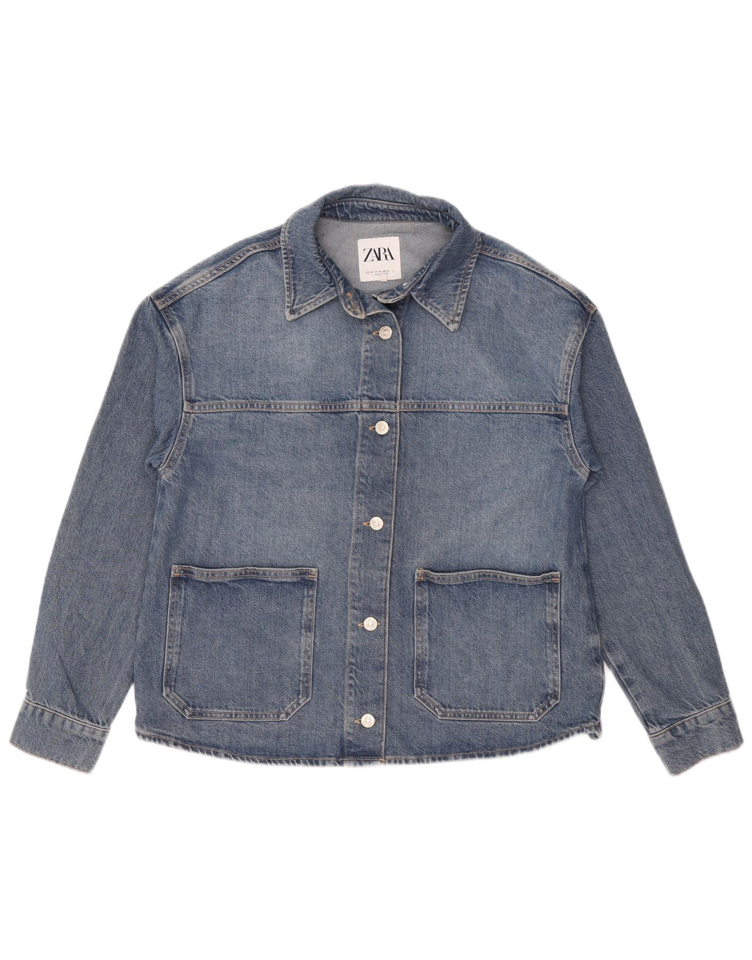 Zara Veste en jean surdimensionnée pour femme UK 14 Bleu moyen Coton