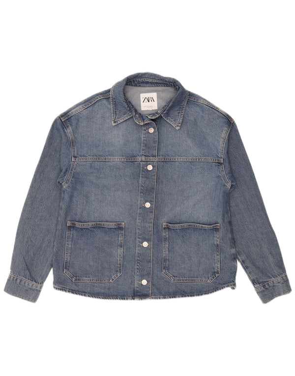 Zara Veste en jean surdimensionnée pour femme UK 14 Bleu moyen Coton