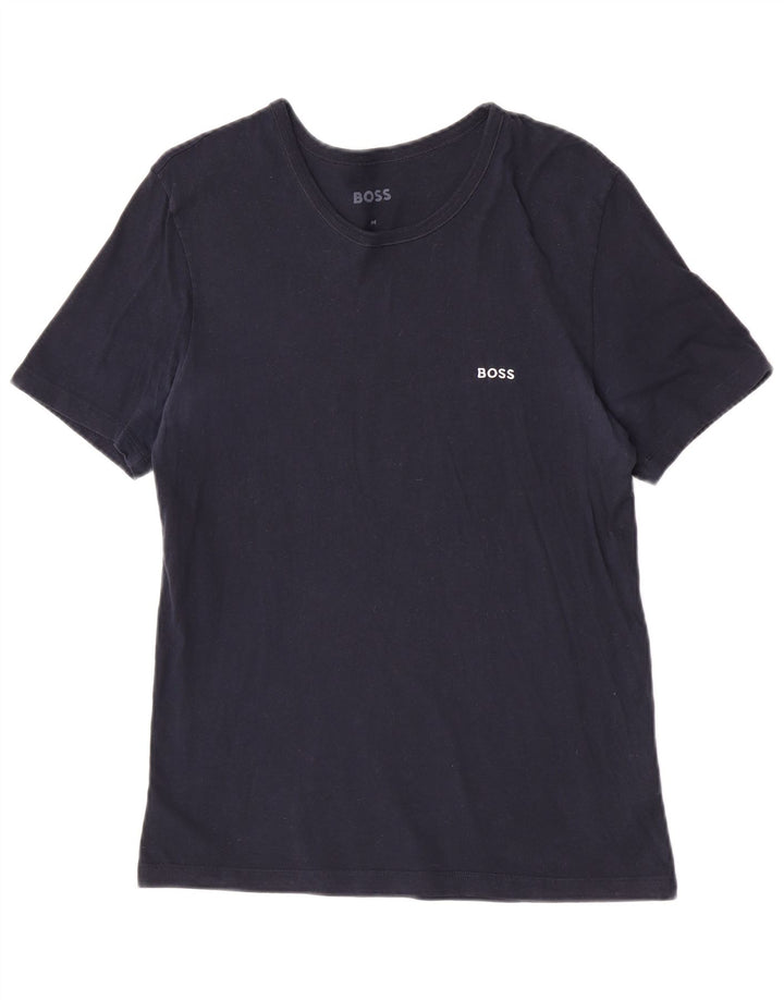 Hugo Boss Homme T-Shirt Top Bleu Marine Moyen Coton