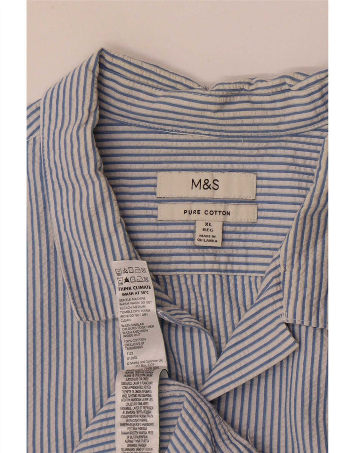 Marks & Spencer Chemise à manches courtes pour homme XL en coton rayé bleu