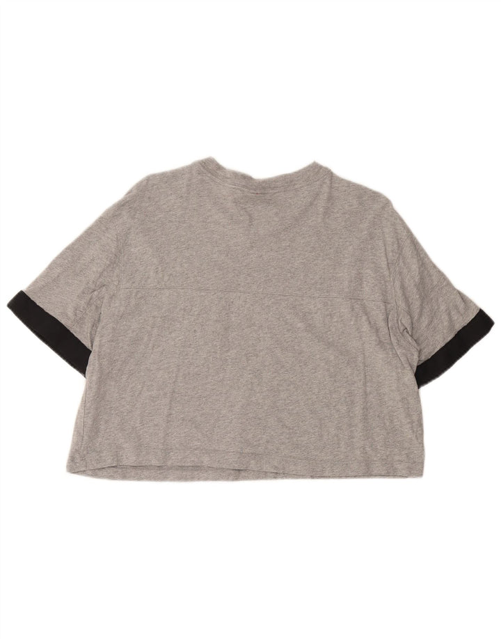 NIKE Womens Crop Graphic T-Shirt Top UK 14 Gris Moyen Colorblock Coton