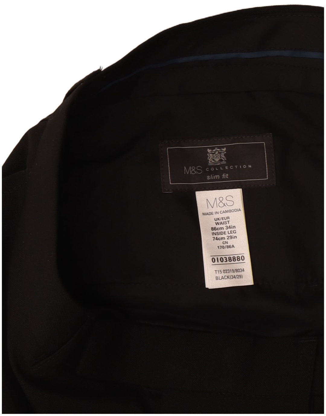 Marks & Spencer Pantalon de costume coupe slim pour homme W34 L29 Noir Polyester