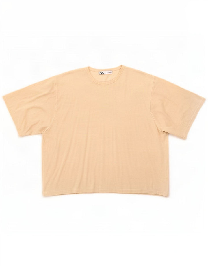 Zara Femme T-Shirt Oversize Top UK 10 Petit Viscose Blanc Cassé
