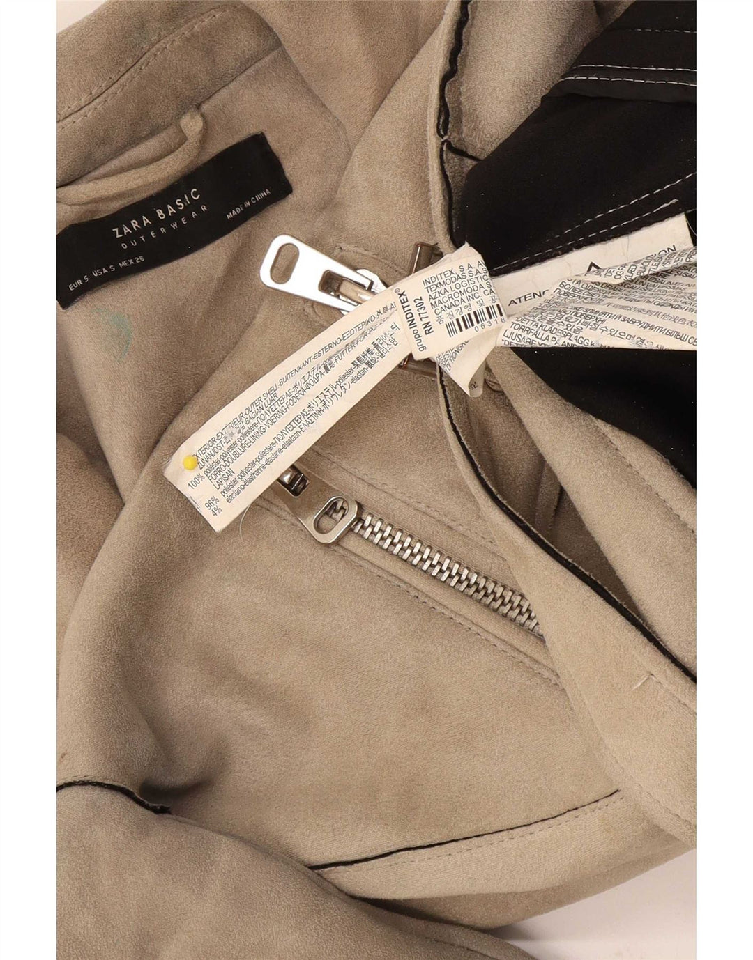 Zara Veste de motard courte pour femme UK 10 Petit polyester beige