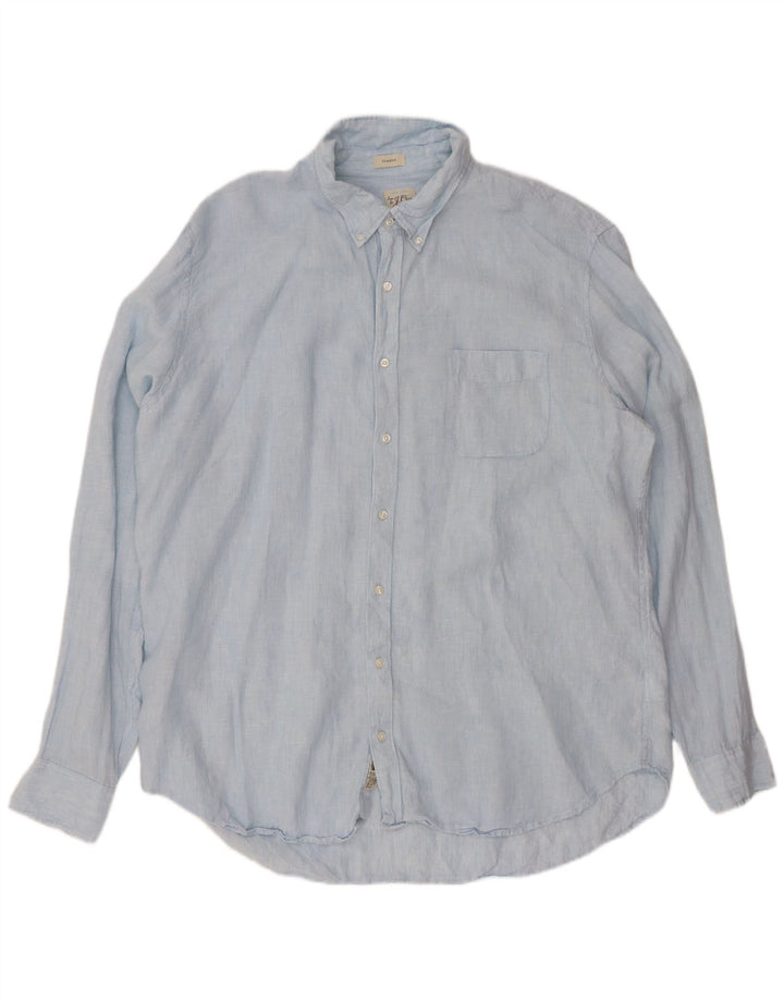 J. CREW Chemise haute coupe classique pour homme 2XL en lin bleu