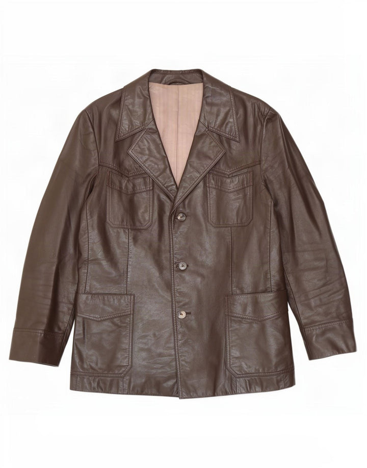 Monza Veste blazer en cuir à 3 boutons pour homme UK 38 Marron moyen
