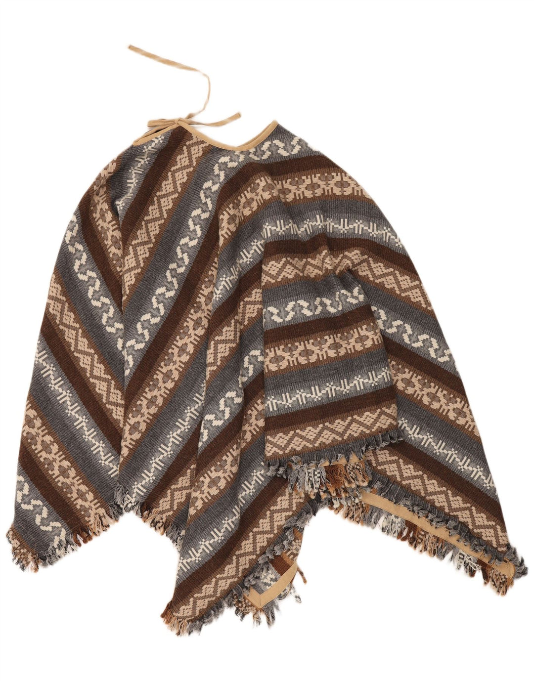 vintage Femmes Poncho Jumper Taille Unique Marron Géométrique Aztèque