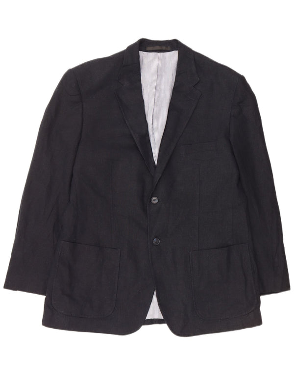 MARKS & SPENCER Veste Blazer 2 Boutons Homme UK 42 Grand Lin Bleu Marine