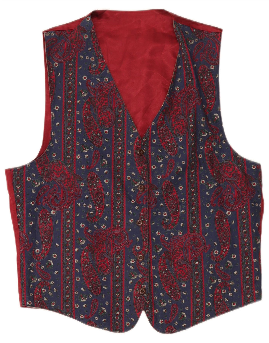 VINTAGE Gilet Femme UK 14 Moyen Bleu Marine Paisley
