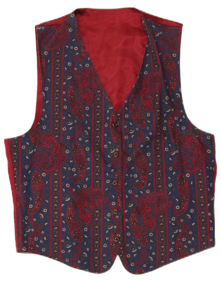 VINTAGE Gilet Femme UK 14 Moyen Bleu Marine Paisley
