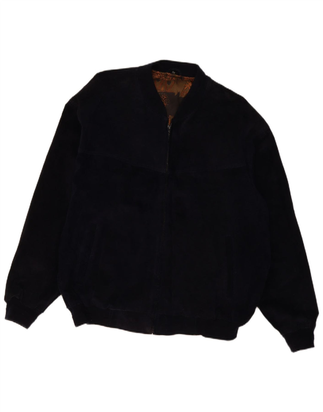 VINTAGE Veste Bomber En Daim Homme IT 54 2XL Cuir Bleu Marine