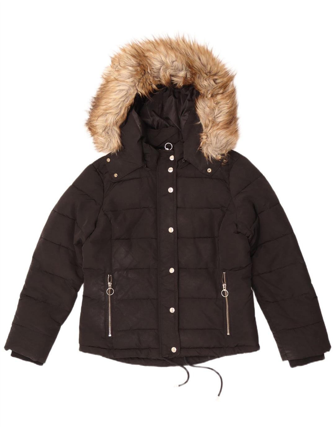 Topshop Veste matelassée à capuche pour femme UK 12 Medium Noir Polyester