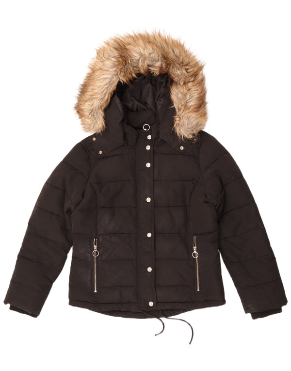 Topshop Veste matelassée à capuche pour femme UK 12 Medium Noir Polyester