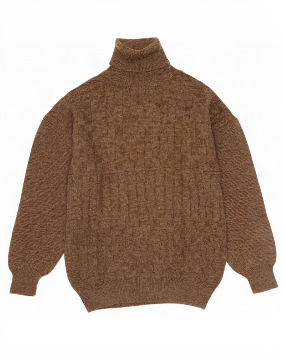 vintage Homme Col Roulé Pull Pull Marron Moyen