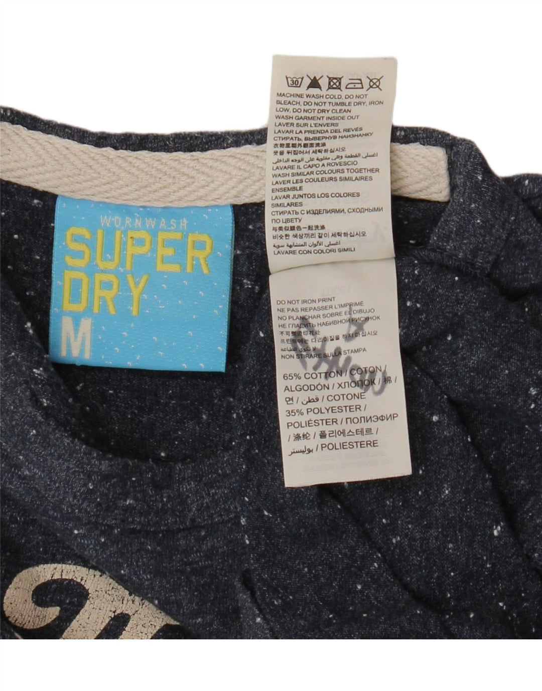 SUPERDRY Homme T-Shirt Graphique Top Bleu Marine Moucheté Coton