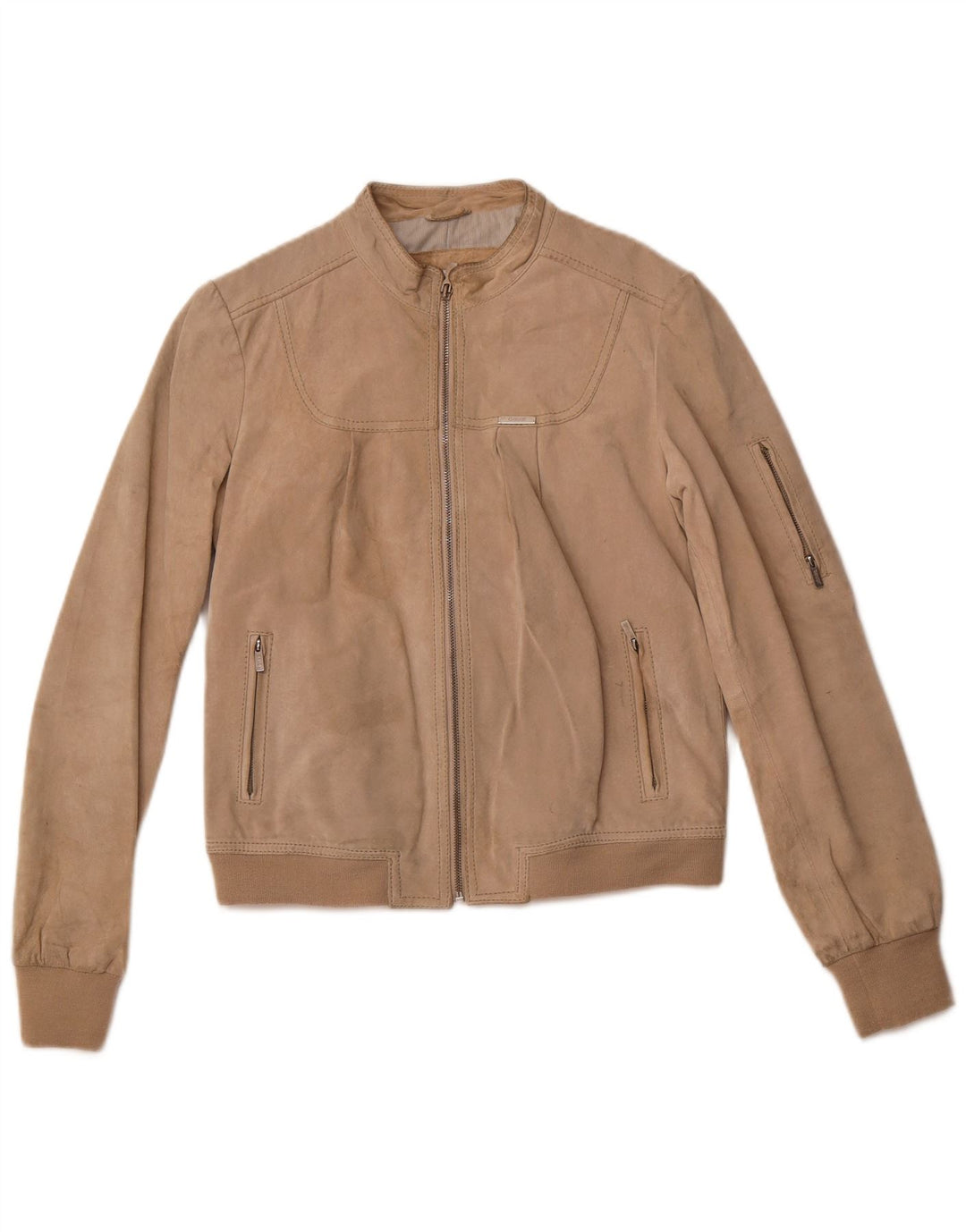 GAUDI Blouson Bomber En Daim Femme IT 46 Grand Cuir Beige