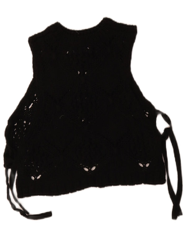 Zara Femmes Crop Sans Manches Tricot Blouse Top UK 10 Petit Noir Polyester