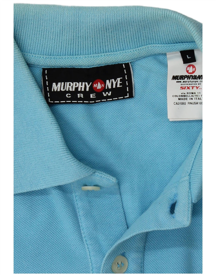 MURPHY & NYE Polo graphique à manches longues pour homme en coton bleu moyen