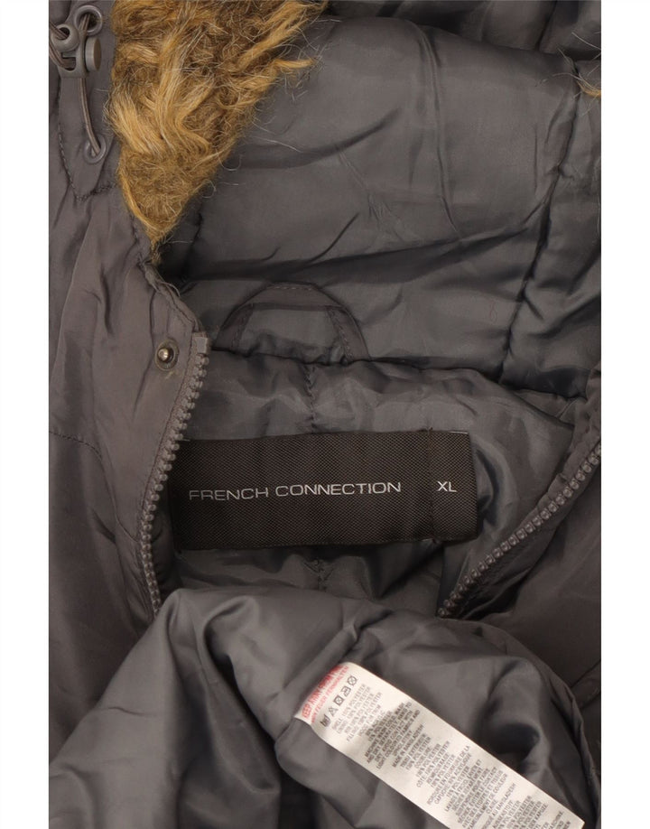 French Connection Manteau matelassé à capuche pour homme UK 42 XL Gris Polyester