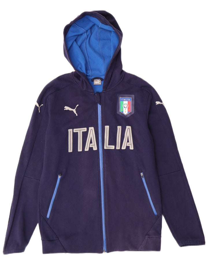 PUMA Pull à capuche zippé Italia Graphic pour garçon 15-16 ans Bleu marine Coton