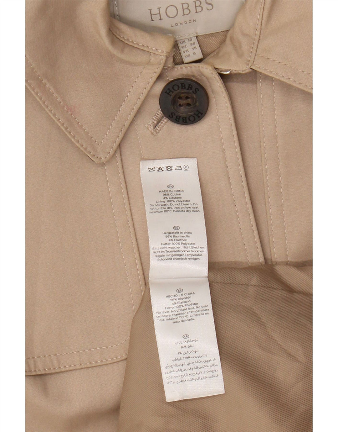 Hobbs Trench-Coat Femme UK 10 Petit Coton Beige