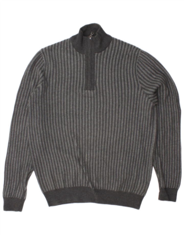 MARKS & SPENCER Pull Col Zippé Homme Gris Moyen Rayé Coton