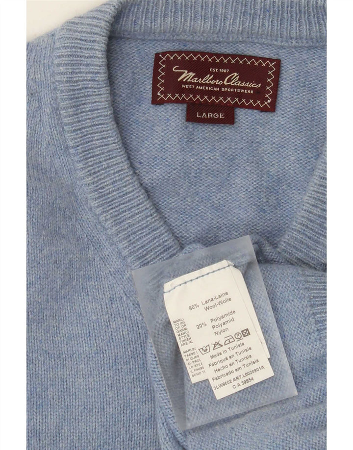 MARLBORO CLASSICS Pull col V pour homme en laine bleue Taille L