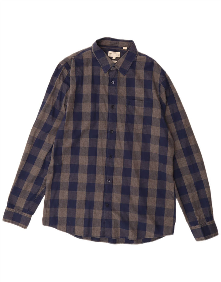 Jack Wills Chemise classique en flanelle pour homme en coton vichy bleu marine moyen