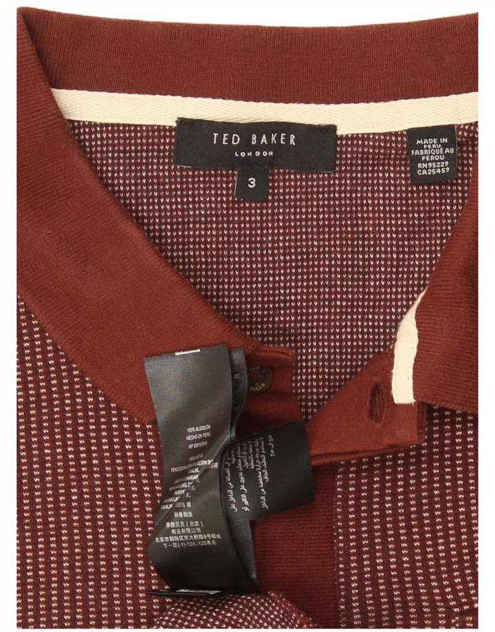 Ted Baker Polo Homme Taille 3 Coton Rayé Marron Moyen