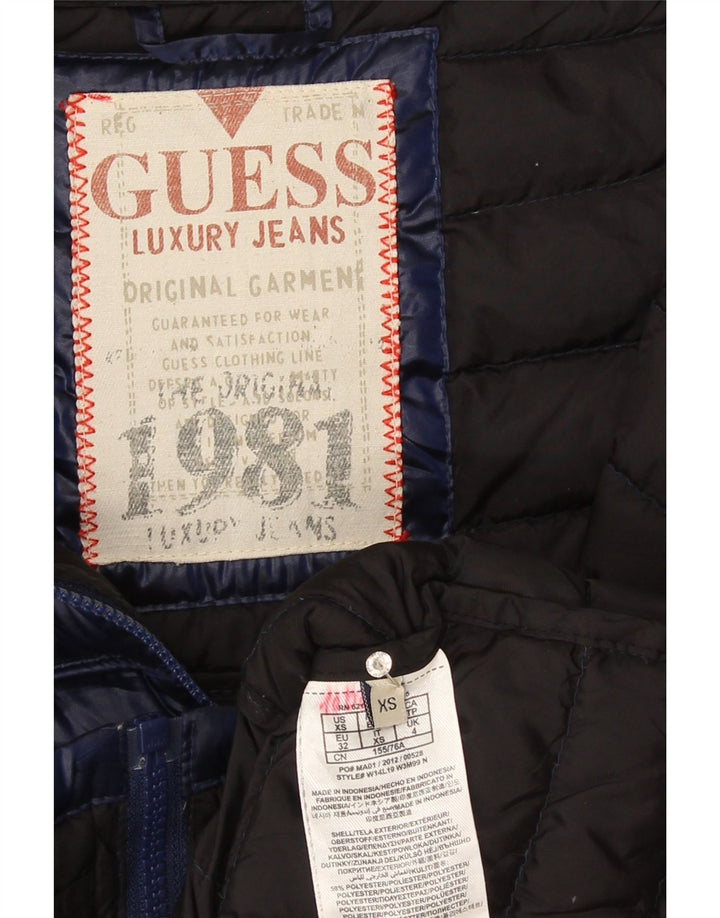 Guess Veste matelassée à capuche pour femme UK 6 XS Bleu marine Polyester