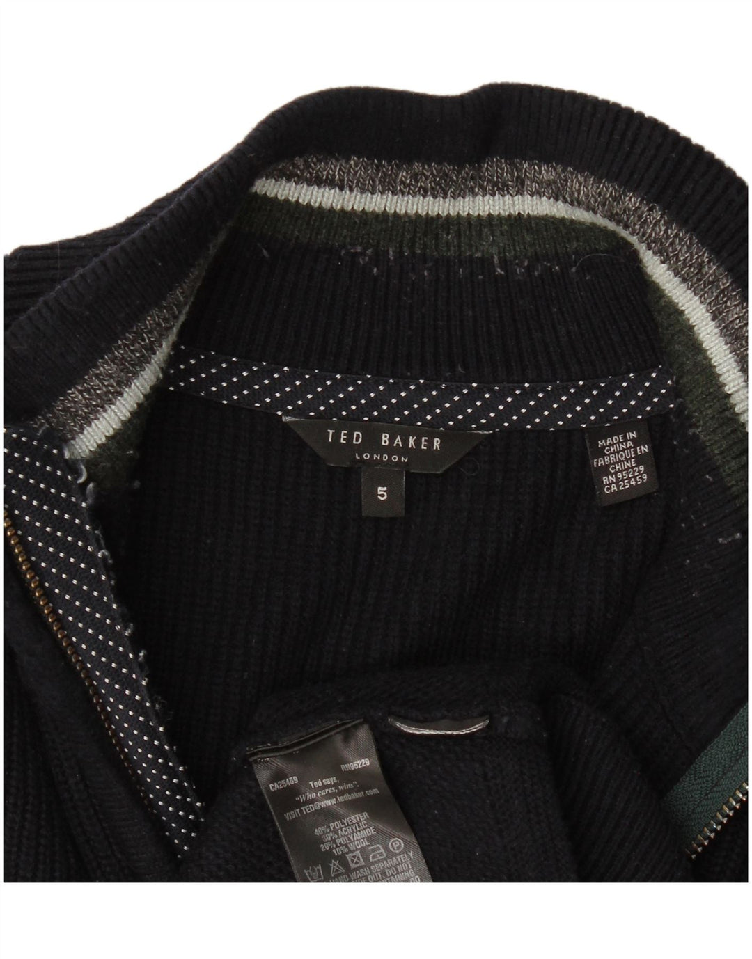 Ted Baker Pull à col zippé pour homme Taille 5 XL Bleu marine Polyester