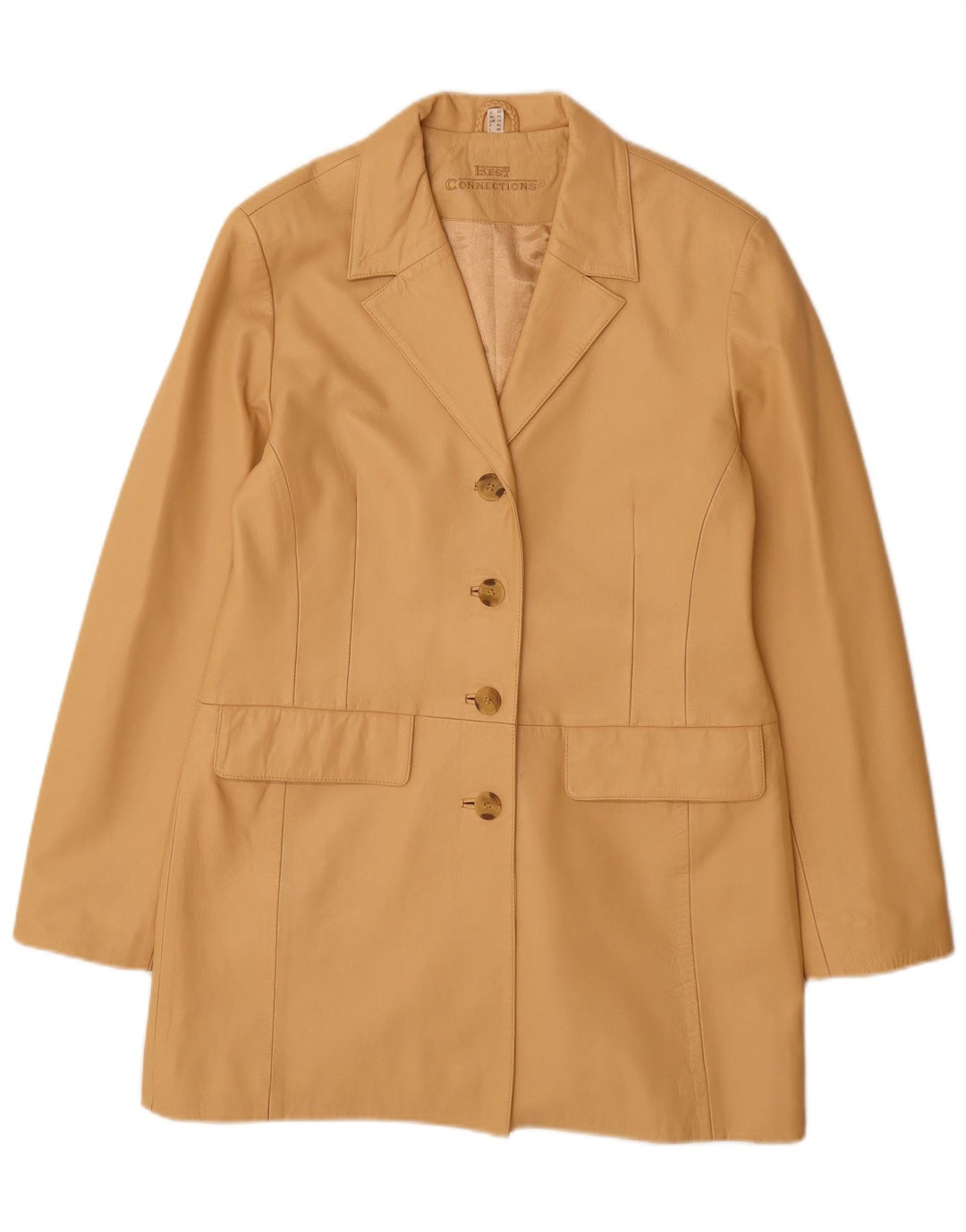 manteau en cuir femme vintage UK 14 Grand cuir beige