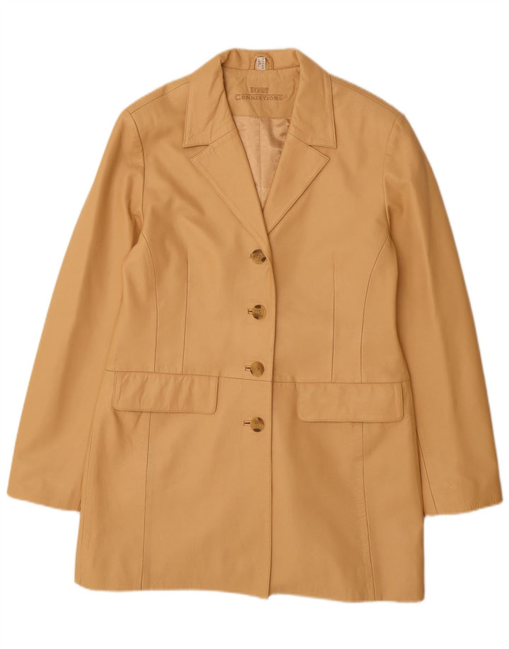manteau en cuir femme vintage UK 14 Grand cuir beige