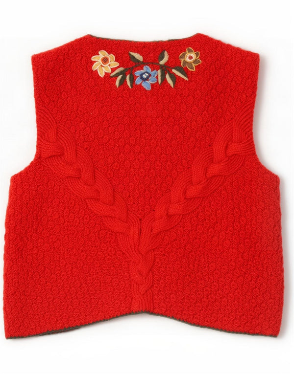 Meico Pull cardigan sans manches pour femme IT 44 Laine florale rouge moyen
