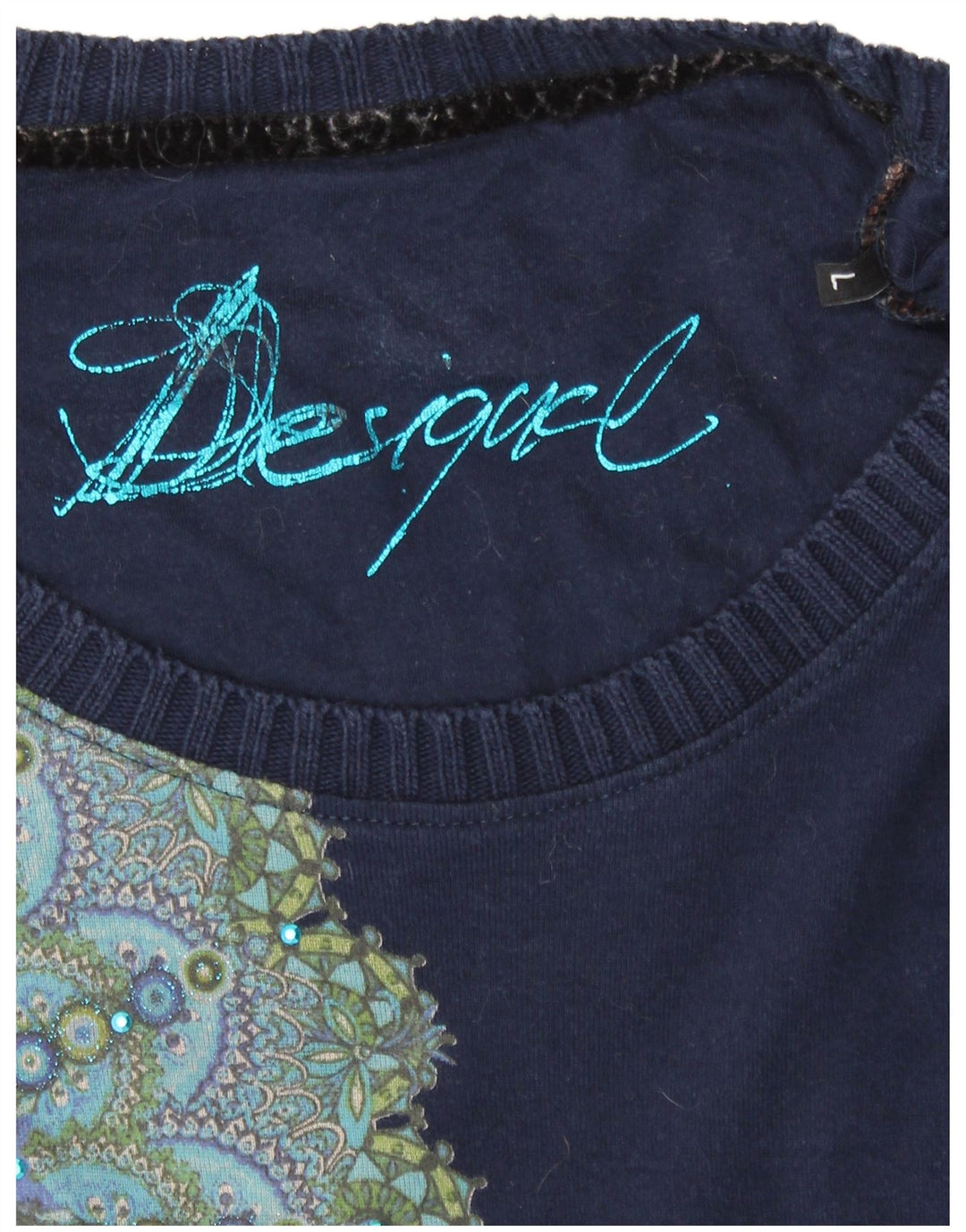 DESIGUAL Haut graphique à manches longues pour femme UK 14 Grand Bleu Floral