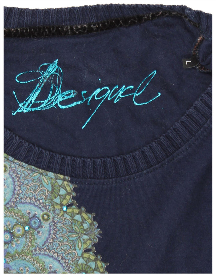 DESIGUAL Haut graphique à manches longues pour femme UK 14 Grand Bleu Floral