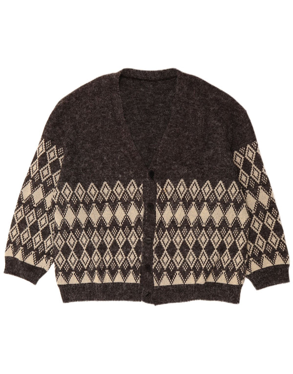 VINTAGE Pull Cardigan Homme XL Gris Argyle/Diamant