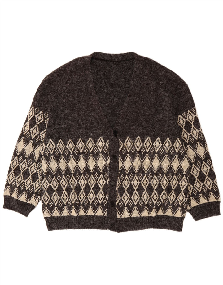 VINTAGE Pull Cardigan Homme XL Gris Argyle/Diamant